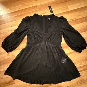 Lulus Black Mini Dress L NWT Sheer Sleeve Party‎ Cocktail Wedding Guest Holiday